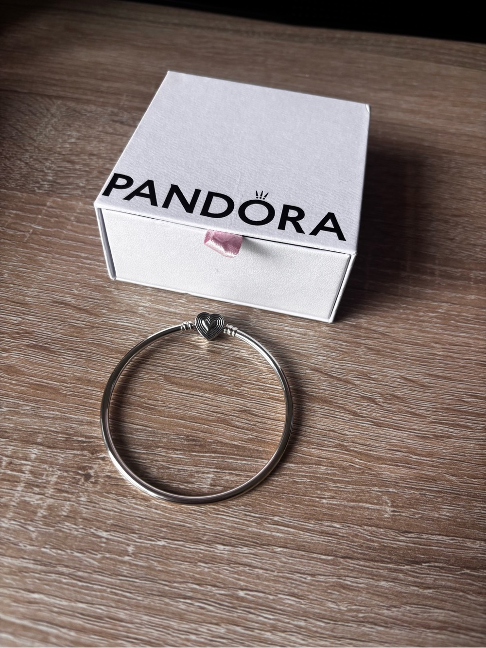 Pandora Silver Heart Clasp Bangle Bracelet